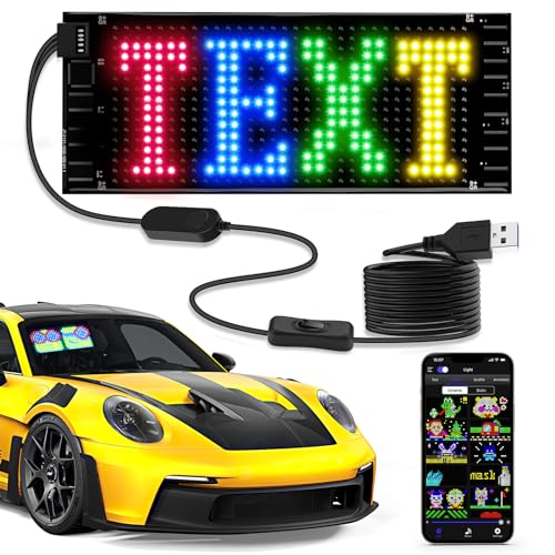 Fgnztg Bright Mini LED Light Signs for Car, 7''x3'' Flexible LED Car Sign, Programmable Bluetooth APP Control Custom Text Pattern Animation Scrolling LED Display for Car Windshield Store