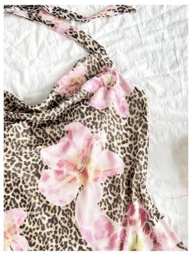 Girl's Floral Leopard Halter Mini Dress Y2k Draped Layered Ruffle Tie Backless Short Dresses4