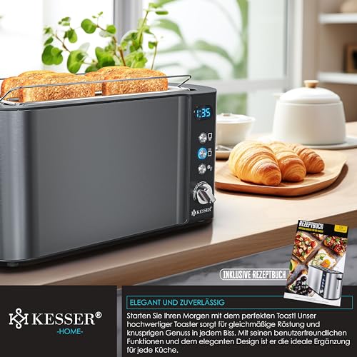 KESSER® Toaster mit Brötchenaufsatz, Langschlitz 4 Scheiben mit 6 Bräunungsstufen + Auftau- &...