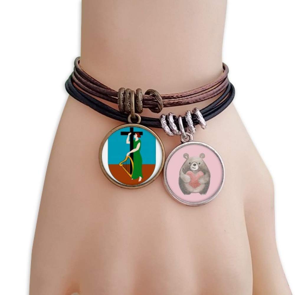 Montserrat Latin America National Emblem Bracelet Rope Wristband Bear Heart Love Set