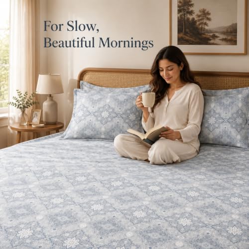 Image of BSB HOME 240 TC Cotton King Size Bedsheet, Premium Soft Breathable Floral Printed Double Bed Sheet, Bed Cover for Bedroom, Durable Bedding, 90 x 100 Inches (229 x 254 cm) - Slate Grey