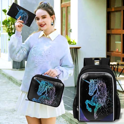 Image of gxtvo 3PCS Unicorn Backpack, 17 inch Girls Bookbag with Lunch Box, Kids Water Resistant Middle Elementary School Bag for Prechool
