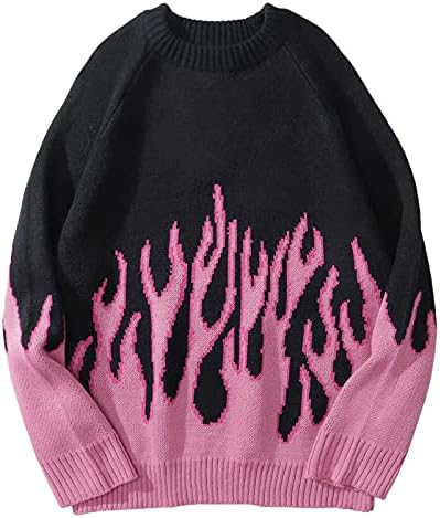 Aelfric Eden Mens Color Patchwork Oversized Sweater Knit Jumper Pullover Blue Flame Long Sleeve Casual Sweaters
