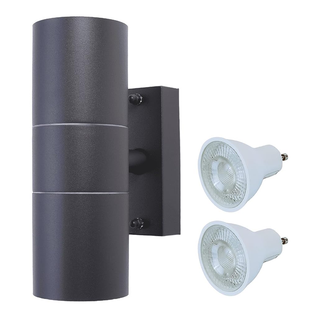 HiSPEC Coral LED Outdoor Up Down Wall Lights | for Home, Driveway, Garden, Patio | Wall Mounted Exterior Security Light with IP44 Rating (Grey, 1 Pack with Bulbs)