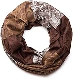 warmes und weiches Material styleBREAKER Damen Loop Schlauchschal mit Blumen, Hibiskus Blüten, Paisley Muster, warm und weich, Tuch, Schal 01018058, Farbe:Braun-Hellbraun-Hellgrau