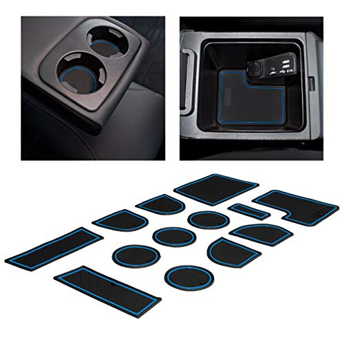 CupHolderHero Compatible with Subaru WRX Accessories 2015-2021 Interior Non-Slip Anti Dust Cup Holder Inserts, Center Console Liner Mats, Door Pocket 13-pc Set (Manual Parking Brake) (Blue Trim)
