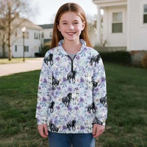 Image of AmzPrint Girls Graphic Quarter Zip Coat Long Sleeve Lightweight Oversized Athletic Running Hoodies For Kids Teen Girls