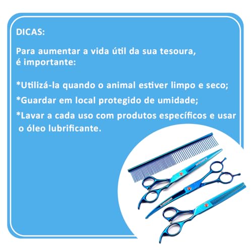 Kit 3 Tesouras e 1 Pente para Banho e Tosa Pet Shop 7 Polegadas (4 PEÇAS) ANIMAUX (Rosa)