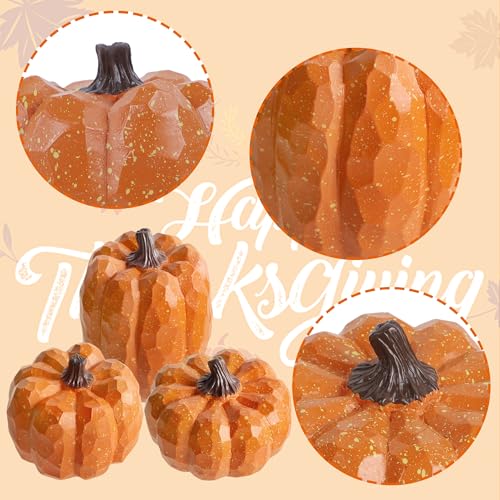 Image of winemana Pumpkins Fall Decor Set of 3, Orange | Artificial Resin, Farmhouse Style, Thanksgiving Table Centerpiece, For Home Mantel Porch Office, Autumn Harvest Decorations