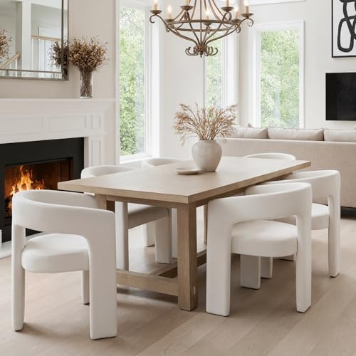 Image of HNY Modern Barrel Kitchen & Dining Room Chairs Set of 3, Velvet Upholstered Accent Chairs with Arm, 18.5'' Wide Side Armchair Vanity Chair for Living Room Bedroom Makeup Small Spaces, Ivory