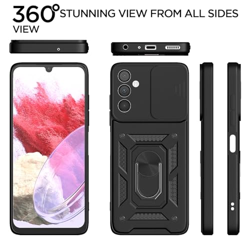 Image of Pikkme D10 Tough Armor Bumper Case | 360 Protection Case | Sliding Camera Shield Cover & Ring Holder Stand Back Cover for Samsung Galaxy M34 5G / F34 5G (Black)