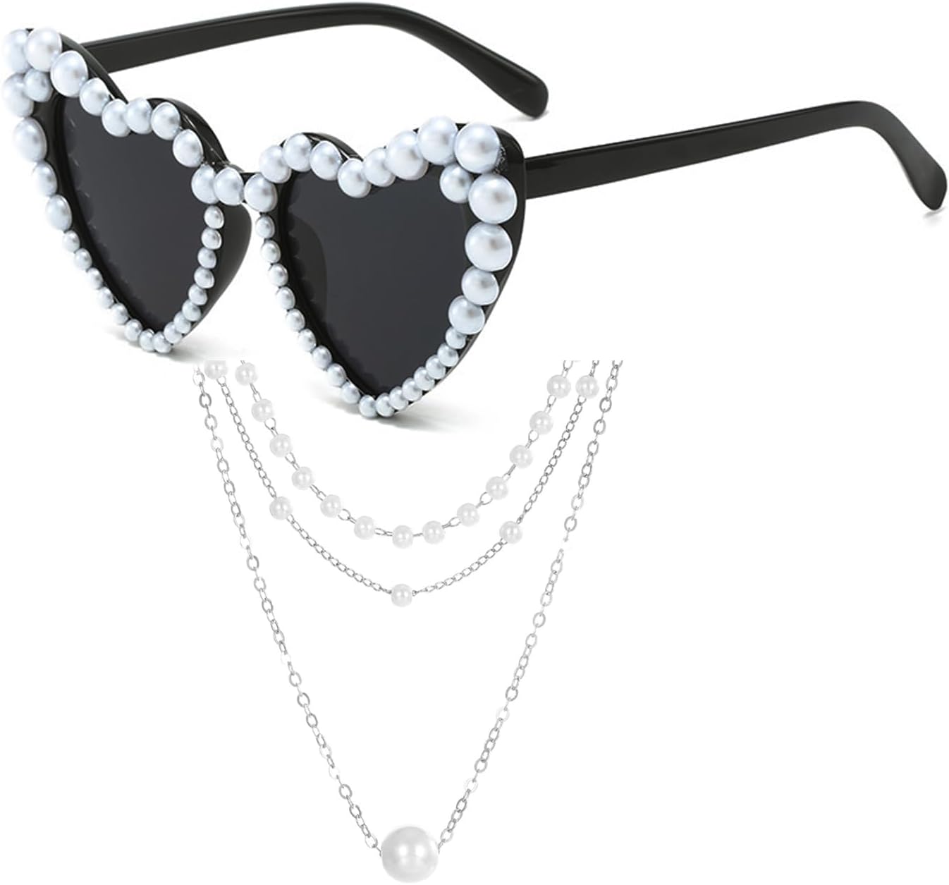 Heart Sunglasses Love Pearl Sun glasses for Women Fashion Classic Choker Necklace Wedding Pearl Jewelry Gift 2 Pcs