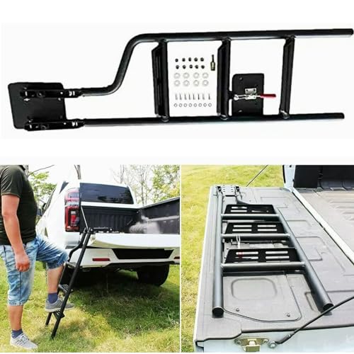 VERBANA Tailgate Ladder Fits for Chevrolet Silverado 1999-2023 Folding Tailgate Step Ladder Truck Bed Ladder for Pickup Truck Accessories, Black, HC1001