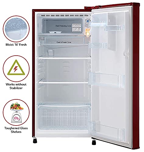 Image of LG 188 L 3 Star Inverter Direct-Cool Single Door Refrigerator (GL-B191KPRX, Peppy Red)