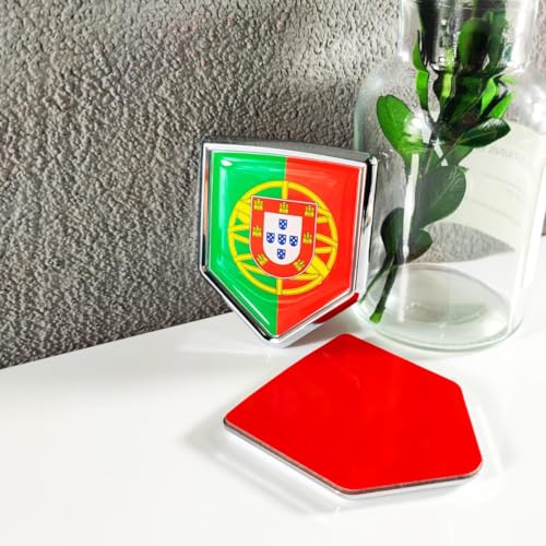Image of Newperlite Portugal Flag Decal Sticker Car Emblem Portuguese Flag Car Decoration Accessories Chrome Shield for Truck Vehicles Cars, 2 Pack