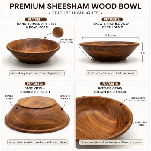 Image of Wooden Dough Mixing Bowl, 12 inches Diameter, Mixing Bowl, Fruit Bowl, Multipurpose for Serving, for Salad, Mixing Dough,