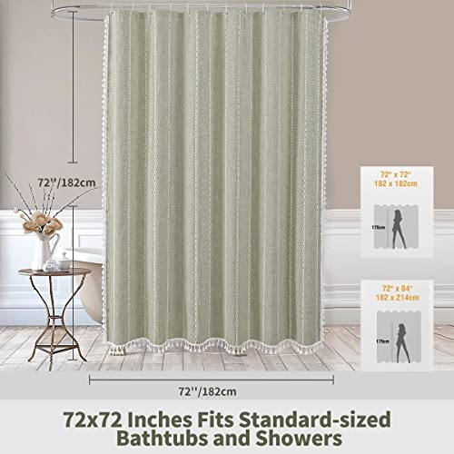 Colorigan Boho Farmhouse Shower Curtain - Linen Rustic Heavy Duty Fabric Shower Curtain Set With Tassel, Water Repellent Cloth, Modern Bohemian Chic Country Bathroom Shower Curtains #TOP6