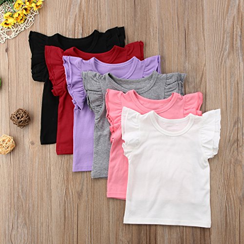 Mubineo Toddler Baby Girl Basic Plain Ruffle Sleeve Cotton T Shirts Tops Tee Clothes2
