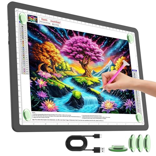TOHETO Rechargeable A4 Light Pad for Diamond Painting Ultra Bright Tracing Light Box for Drawing Wireless Lightbox for Tracing and Drawing Cordless Diamond Art Light Board for Sketching (Black)