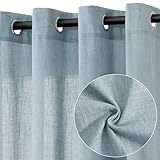 Jowels Cortinas de lino azul de 84 pulgadas de largo, 84 pulgadas