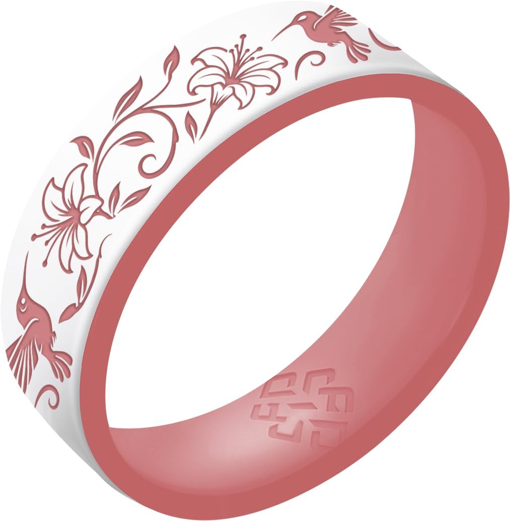 Knot Theory Gold Hummingbirds Silicone Ring for Women - Mint Green, Pearly Pink, Lavender Purple, White Rose Gold Breathable Dual Layer Comfort Fit 6mm Bandwidth