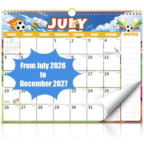 Wall Calendar 2026-2027 (July 2026 - December 2027) - 18 Month Large Hanging Calendar 14.57 x 11.42 Inches, Monthly Planner with Ruled Blocks, Thick Paper, Holidays, To-Do List & Notes for Home, Office, Classroom