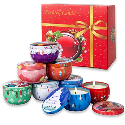 8 Packs Weihnachtskerzen Geschenkset Set für Frauen, Tragbare Reise Aromatherapie Kerzen Set mit Natürlichem Sojawachs, Dekorative Duftkerzen Set als Geburtstags und Weihnachtsgeschenke