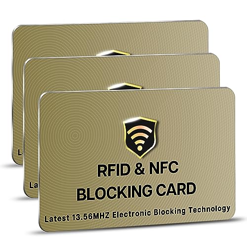 SaiTech IT RFID Protected Cards, 3 Pack One Card Protects Entire Wallet Purse For Men & Women, NFC Contactless Bank Debit Credit Card Protector ID ATM Guard Card – Golden