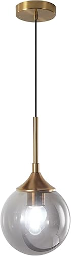 KCO Lighting - Lámpara colgante moderna de globo de 1 luz, luz colgante de vidrio ahumado individual grande de mediados de siglo, latón cepillado,