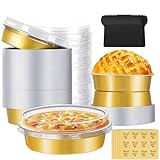 ALEXPRE 50 Pcs Mini Pie Tins With Lids, 4 Inch 8oz Aluminum Mini Tart Pans, Disposable Individual Cake Pans, Gold Small Cake Muffin Pans with Spoons, Suitable for Tart, Pie, Quiche, Flan