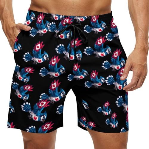 Canadian-Jay-Bluebird Mens Swim Trunks Quick Dry Board Shorts Beach Swimwear Bathing Suits