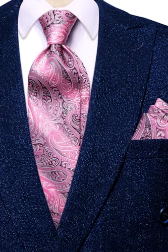 Image of Dubulle Mens Tie Set Solid Paisley Silk Striped Necktie for Men with Cufflinks Tie and Pocket Square