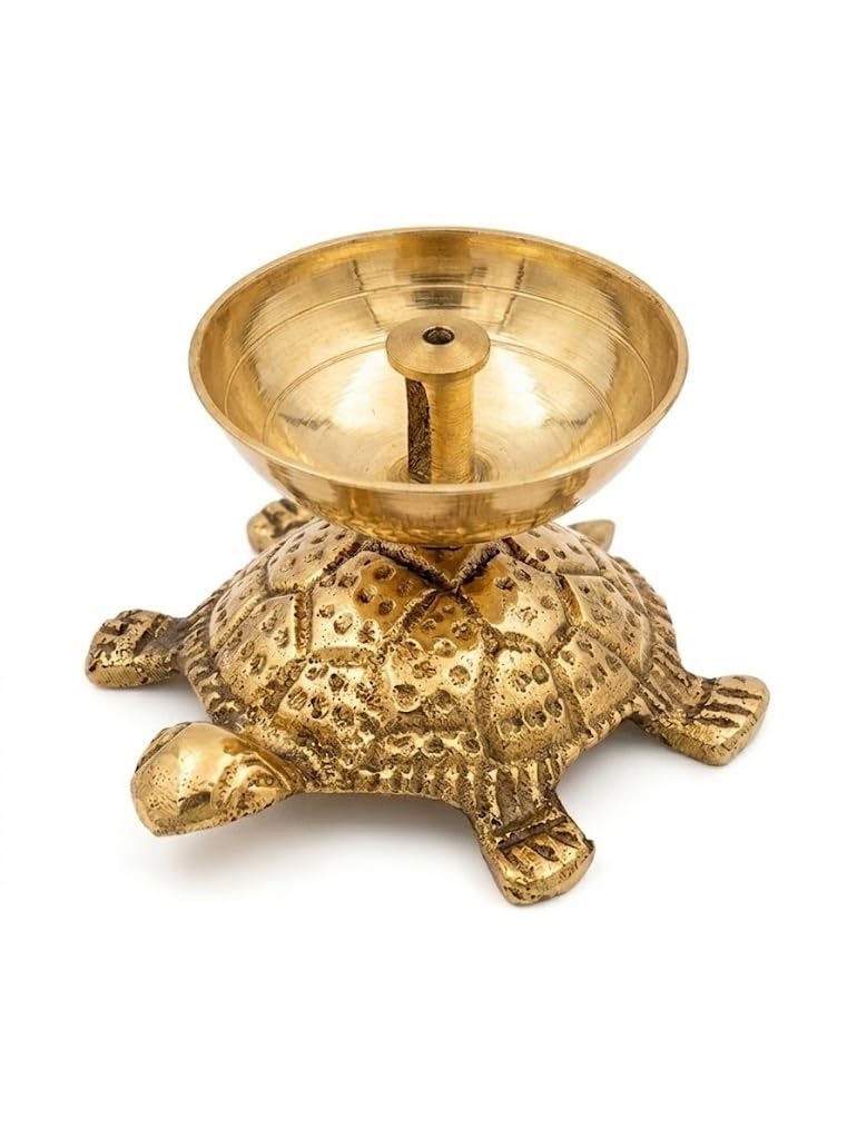 Brass Turtle Diya Oil Lamp Golden Finish – Vastu Tortoise Puja Deepak for Home Temple, Spiritual Decor & Diwali Decoration (1 Pc)