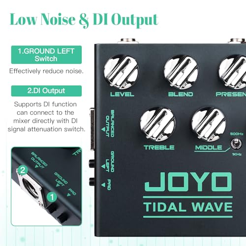 Image of JOYO Bass Preamp & DI Guitar Pedal, Blend Control with MID SHIFT /BASS SHIFT EQ, Drive & Presence, XLR DI Out & Cab Sim, Bypass (TIDAL WAVE R-30)