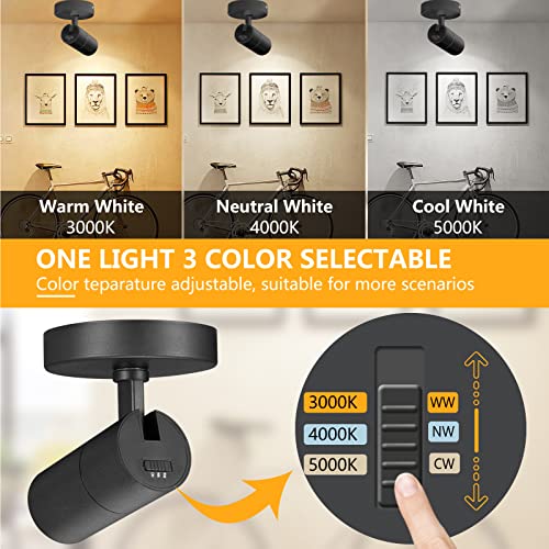 Vanoopee 3-Color Dimmable Led Ceiling Spotlight Flush Mount Adjustable Spotlight Directional Spot Lights Indoor Bright Accent Fixture For Living Room Bedroom - Cri90 36° Flicker Free 10W 1000Lm Black #TOP1
