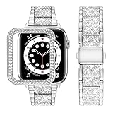 Feine Verarbeitung: Dies Armband für Apple Watch SE 44mm sind mit 160 wunderschönen glänzenden Strasssteinen besetzt. Die gründliche Politur verleiht den Bändern einen einzigartigen Glanz und garantiert auf Dauer höchste Qualität. Außerdem gibt es keine Grate, die die Haut zerkratzen.