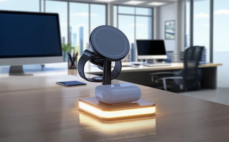 Base de carga rápida de 15W con lámpara de mesa LED inteligente y soporte compacto para móvil