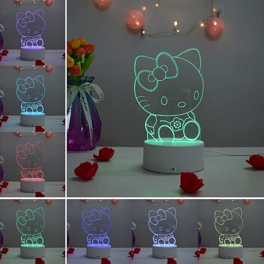 3D LED Decorative Lamp, Colorful Night Light Optical Illusion Lamp for Bedside Table. Ideal Gift for Birthday, Christmas. (Hello Kitty)