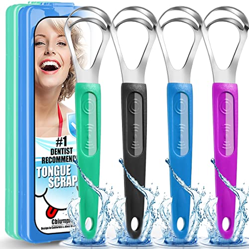 Tongue Scraper, 4 Pack Medical Grade Metal Stainless Steel Tongue Scraping Tools Kit With Dual Scraping Heads & Antiskid Grip Handle For Adults And Kids - With Case #TOP7