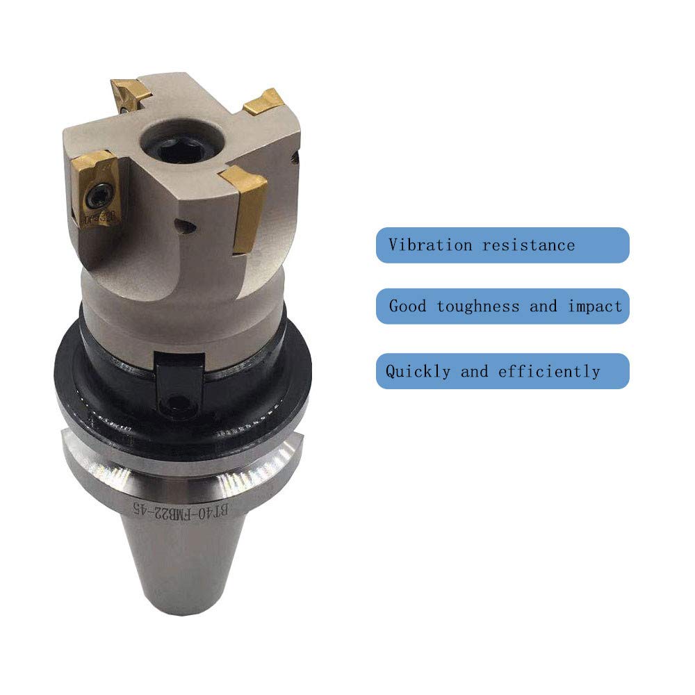 GBJ BT40 FMB22-45L Toolholder + BAP400R 50-22-4T 50mm/1.96" Face Mill Milling Holder End Mill Milling Shell Cutter with 10pcs APMT1604PDER R0.8 Shank (Milling Cutter+10 Inserts+Arbor)