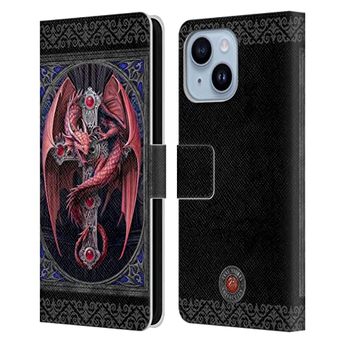Étui en cuir iPhone 14 Plus aux finitions soignées motif Gardien Gothique Tribal