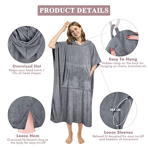 Kato Tirrinia Changing Robe Hooded With Pockets,Oversized Windproof Towel Poncho for Beach Surfing Outdoor Sports,Swimming Wetsuit Changing Bath Robe,One Size Fit Adults,Women,Men,Gery - Image 3