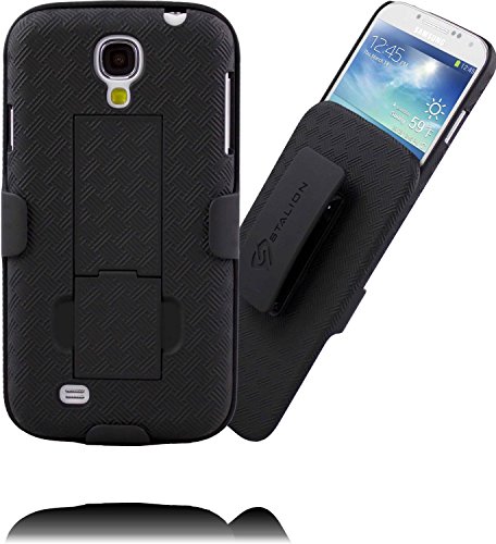 Galaxy S4 Case: Stalion® Secure Shell & Belt Clip Holster Combo with Kickstand (Jet Black) 180° Degree Rotating Locking Swivel + Shockproof Protection