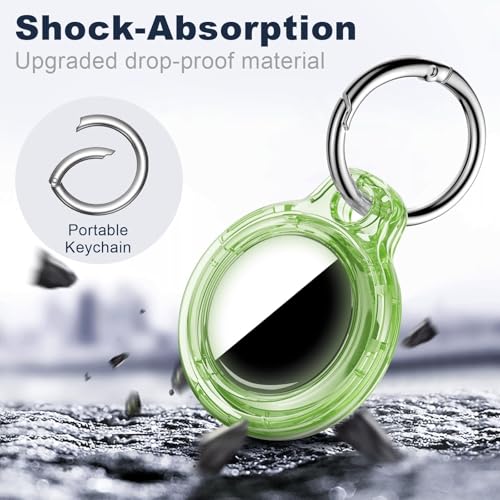 Image of MOLOSLEEVE Case for AirTag 2nd Gen (2026) & 1st Gen, Shockproof Holder Anti-Scratch Protective Cover for Air Tags, Men's Women's Keyrings & Keychains for Keys, Luggage, Bags, Clear Green