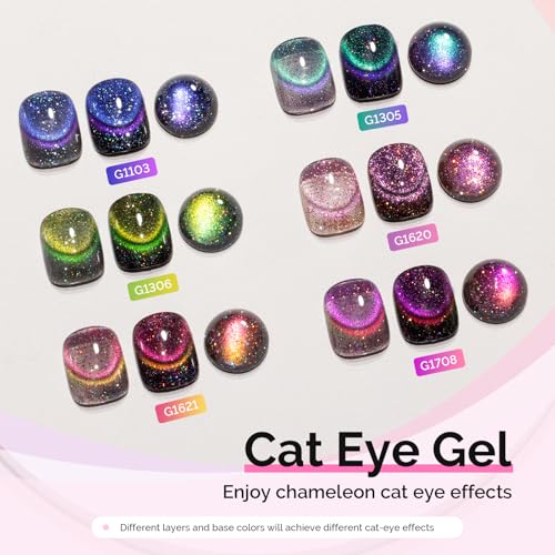 Image of MelodySusie Chameleon Cat Eye Gel Nail Polish Set 6 PCS, 15ml 0.5 Fl Oz Nude Pink Silver Glitter Holographic Magnetic Nail Polish with Magnet, UV Nail Polish for Nail Art Manicure Salon DIY at Home