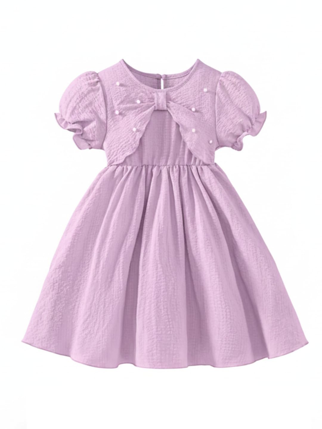 Niren Enterprise Girl's Cotton Frock Dress, Puff Half Sleeve, Bow Detail, Knee Length, Regular Fit, Button Down Closure, F... - Review, Price and Buying Guide