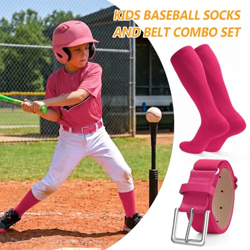 Image of XZQTIVE Baseball Softball Socks and Baseball Softball Belt Combo Set Knee-High Soccer Socks for Kids Youth Adult