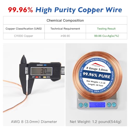 Image of Copper Wire 99.95% Pure - 8 Gauge 3.0mm - 28 Feet, 1.2 Pound Spool - C11000 Soft Copper Wire Craft Wire for Gardening, Electroculture, Jewelry Making, Beading, Ground Wire & DIY (8 Gauge, 1.2 LB)