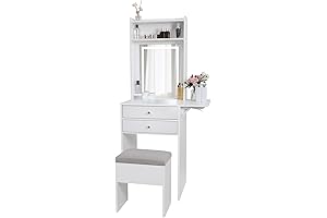 ARTETHYS Small Vanity Desk Set with 3 Adjustable Lighted Mirror and Storage Chair