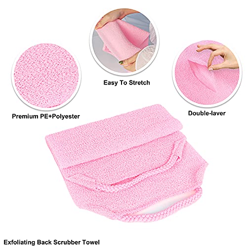 Image of Back Scrubber for Shower，WOVTE 2 Pack Stretchable Nylon Exfoliating Body Scrubber Washcloth Towel Deep Cleans Skin Massages Blood Circulation Back Washer for Shower Men Women